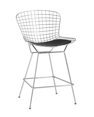 Стул полубарный с низкой спинкой Bertoia хромированный с черной подушкой фото Стул полубарный с низкой спинкой Bertoia хромированный с черной подушкой. Фото №2