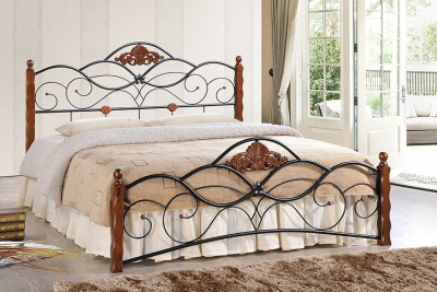 Кровать CANZONA дерево гевея/металл, 120*200 см (middle bed), красный дуб/черный фото Кровать CANZONA дерево гевея/металл, 120*200 см (middle bed), красный дуб/черный. Фото №2