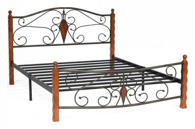 Кровать VIKING (mod. 9227) дерево гевея/металл, 160*200 см (Queen bed), красный дуб/черный. Фото