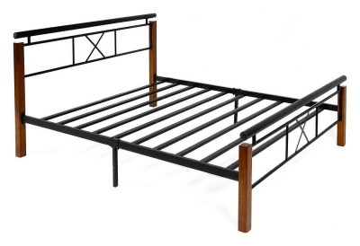 Кровать EUNIS (AT-9220) дерево гевея/металл, 160х200см, красный дуб/черный. Фото №2