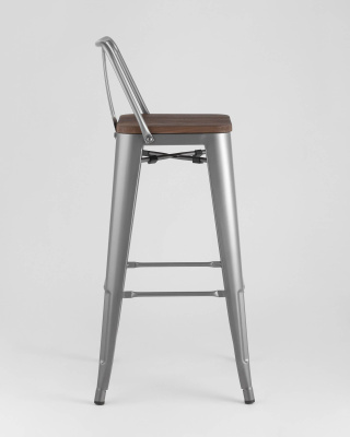 Стул барный TOLIX WOOD со спинкой серебристый матовый. Фото
