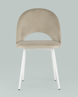 Стул Меган велюр бежевый белые ножки. Фото №5