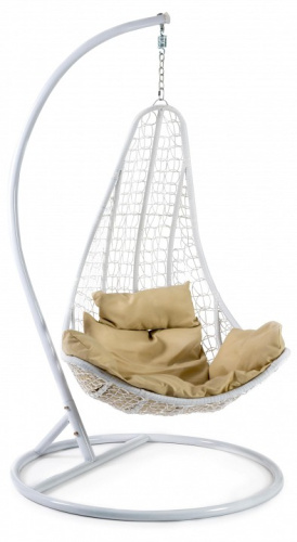 Кресло подвесное (mod. SC-010) с подушкой Металл/Искусственный ротанг, стойка:105х105х195см корзина:78х68х125см, стойка:белый,корзина:белый,. Фото №1